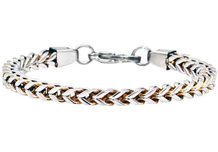 Mens Two Tone Gold Stainless Steel Franco Link Chain Bracelet