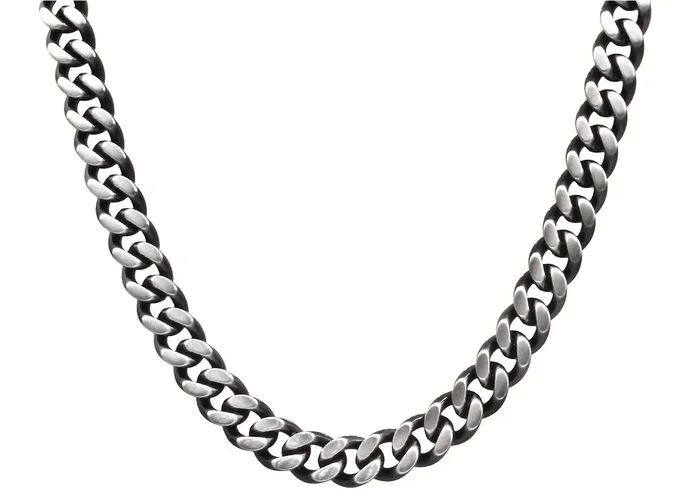 Mens Two Toned Matt Black Stainless Steel Cuban Link 24″ Chain Necklace