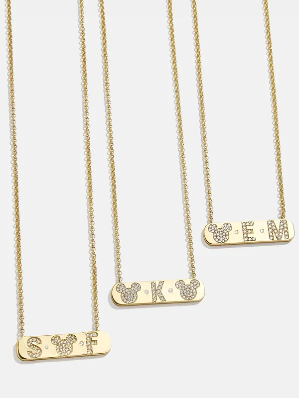 Mickey Mouse 18K Gold & Cubic Zirconia Initial Bar Necklace – Gold/Pavé