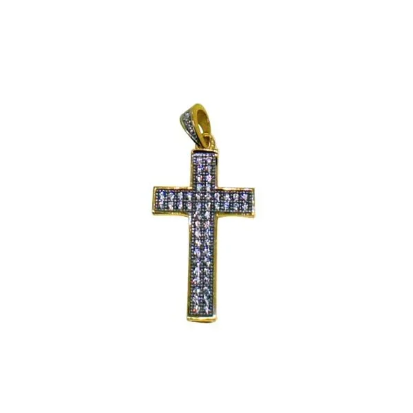 Micro Double CZ Diamond Cross .925 Silver Gold Bling