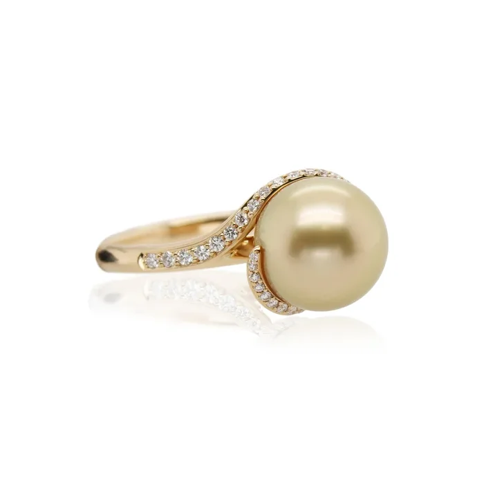Mikimoto Golden South Sea Pearl and Diamond Ring