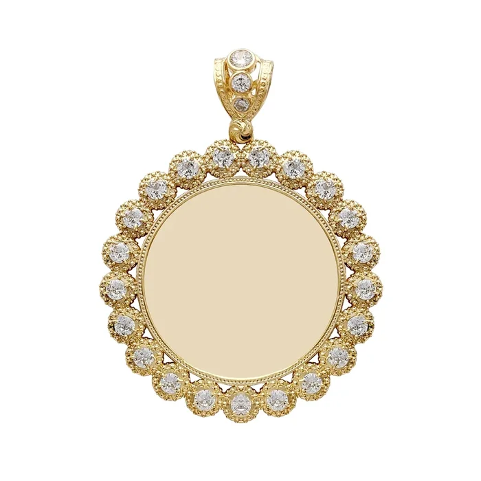 Milgrain Budded Frame Round Medallion Picture Pendant (14K)