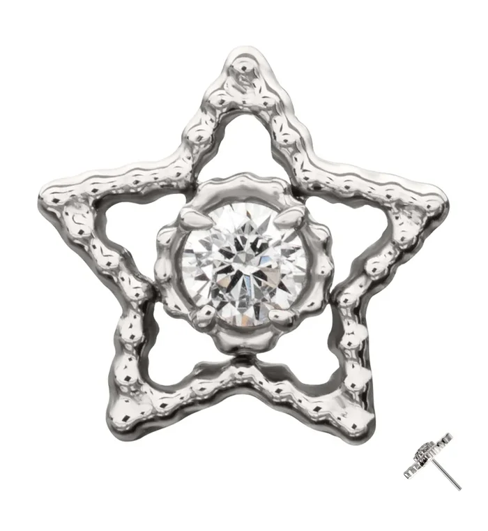 Milgrain Star Clear CZ Titanium Threadless Top
