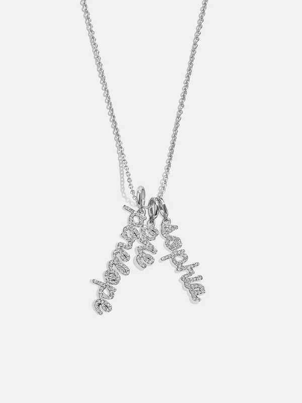 Mini Silver Pavé Script Cluster Custom Nameplate Necklace – 3 Names
