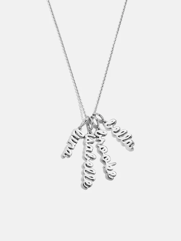 Mini Silver Script Cluster Custom Nameplate Necklace – 4 Names