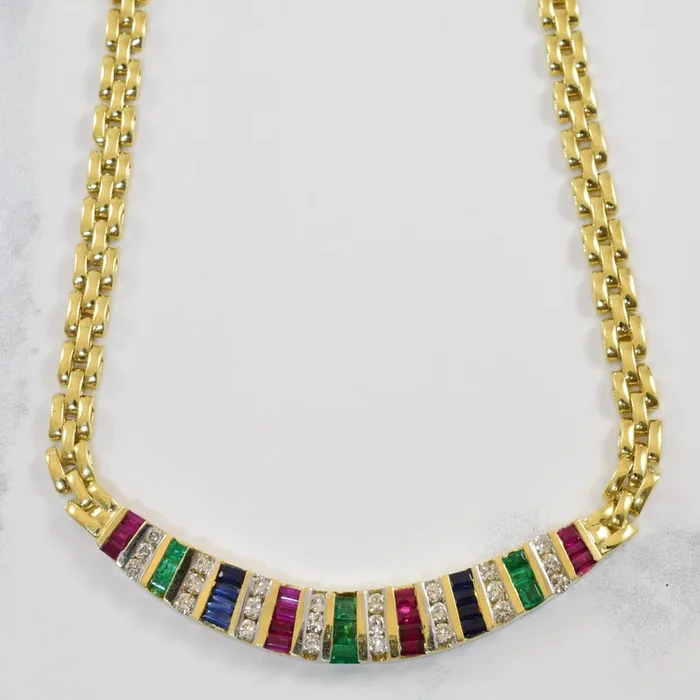 Mixed Gem Bar Necklace | 1.12ctw, 0.72ctw | 18″ |