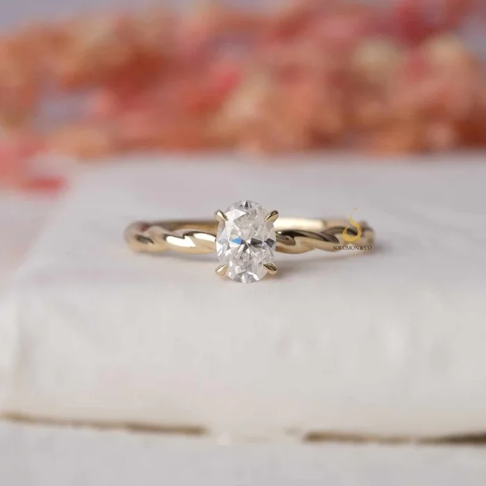 Modern Prong Set Oval Cut Moissanite Engagement Ring