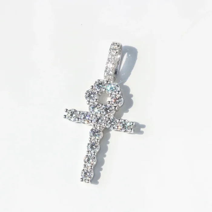 Moissanite Ankh Key Pendant in Sterling Silver