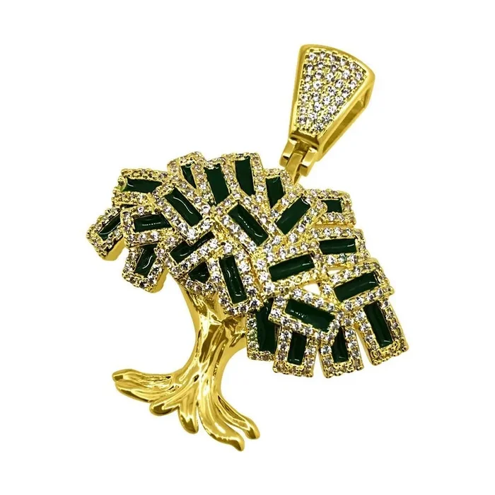 Money Tree Gold CZ Bling Bling Pendant