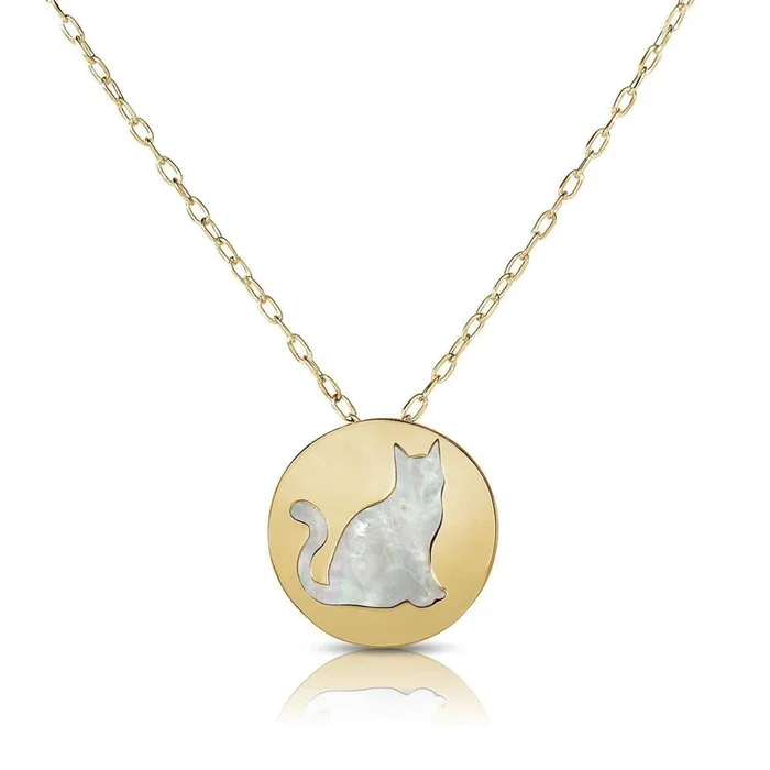 Mother of Pearl Cat Medallion Necklace (14K)