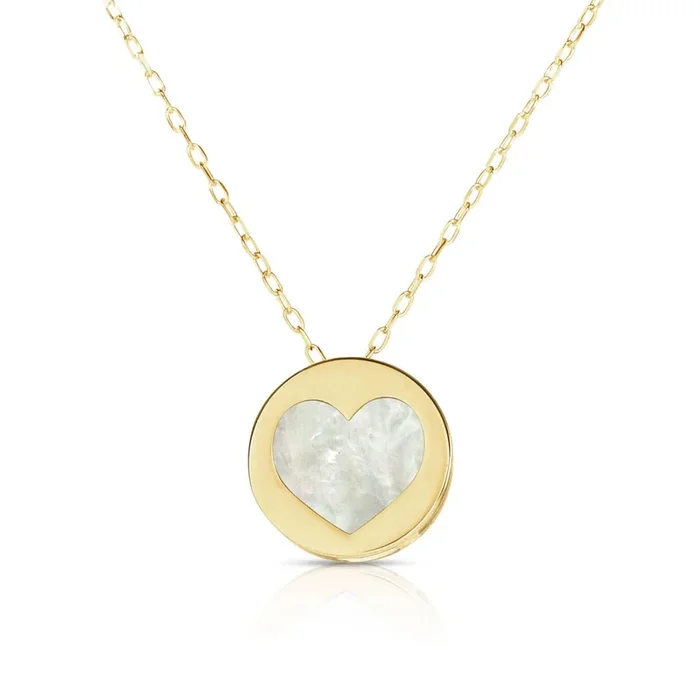 Mother of Pearl Heart Medallion Necklace (14K)