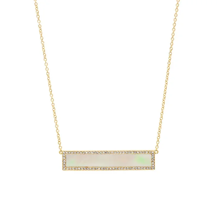 Mother of Pearl Inlay Bar Necklace with Diamonds