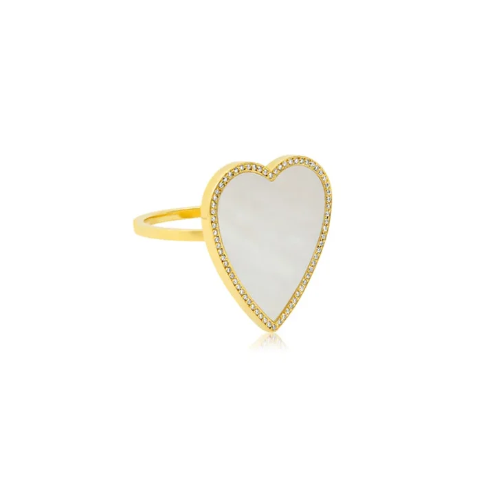 Mother of Pearl Inlay Heart Ring with Diamonds