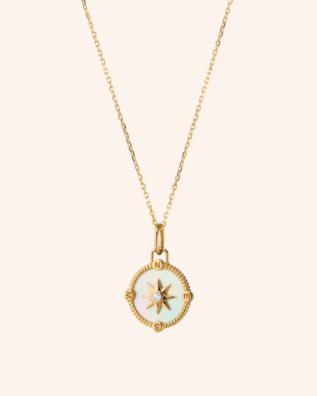 Mother of Pearl Mini “Adventure” Compass Necklace