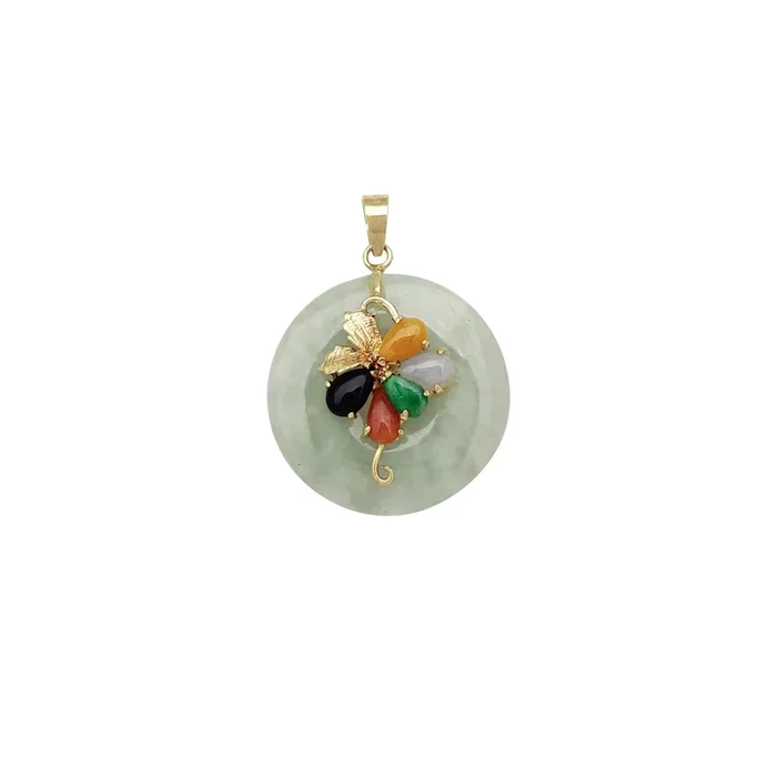 Multi-color Flower Jade Pendant (14K)