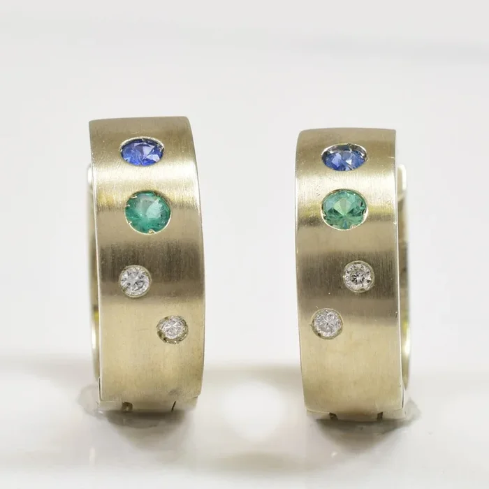 Multi Gem & Diamond Huggie Earrings | 0.16ctw, 0.04ctw |
