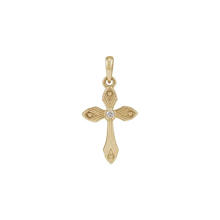 Natural Diamond Grooved Cross Pendant