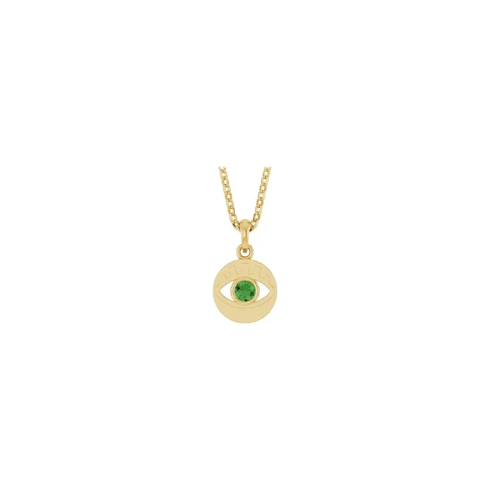 Natural Green Tourmaline Evil Eye Necklace