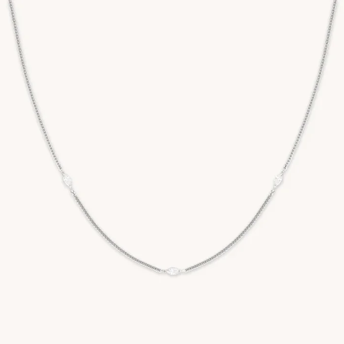 Navette Crystal Necklace in Silver
