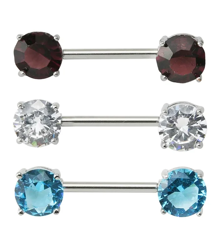 Nipple Ring With Double CZ Diamond Barbell