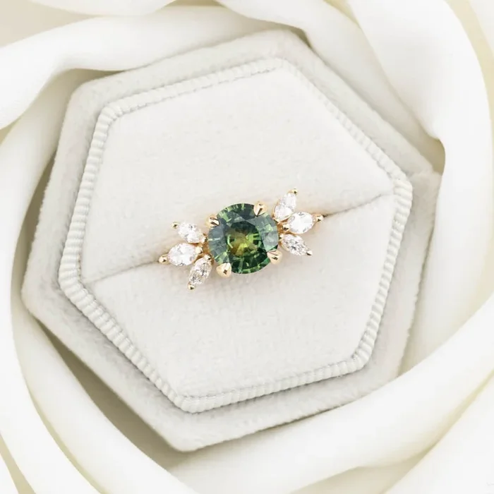 Nova Ring 2.03ct Parti Blue Green Madagascar Sapphire, Unheated, 14K Yellow Gold (One of a kind)