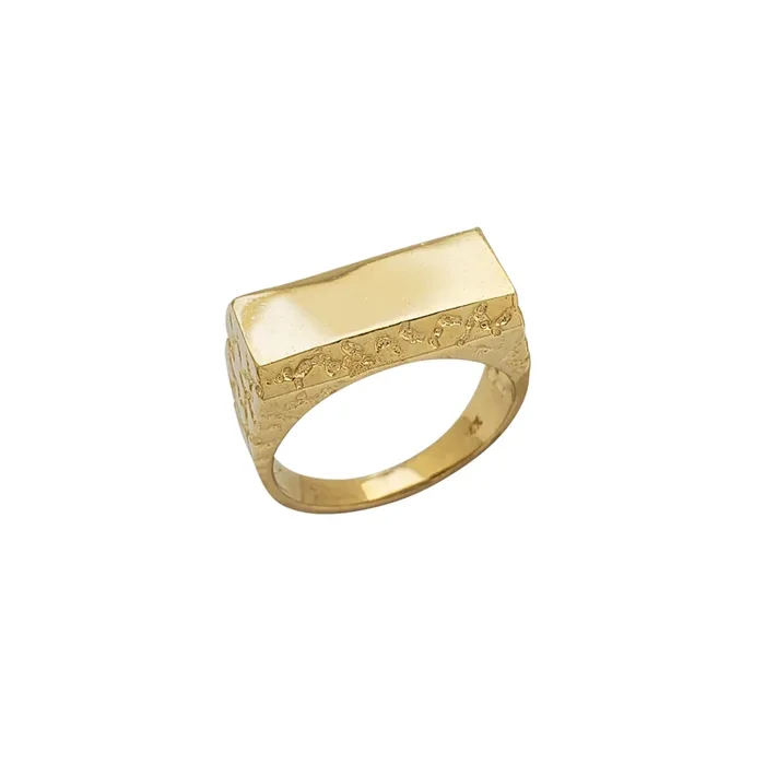Nugget Textured Rectangle-Bar Men’s Ring (14K)