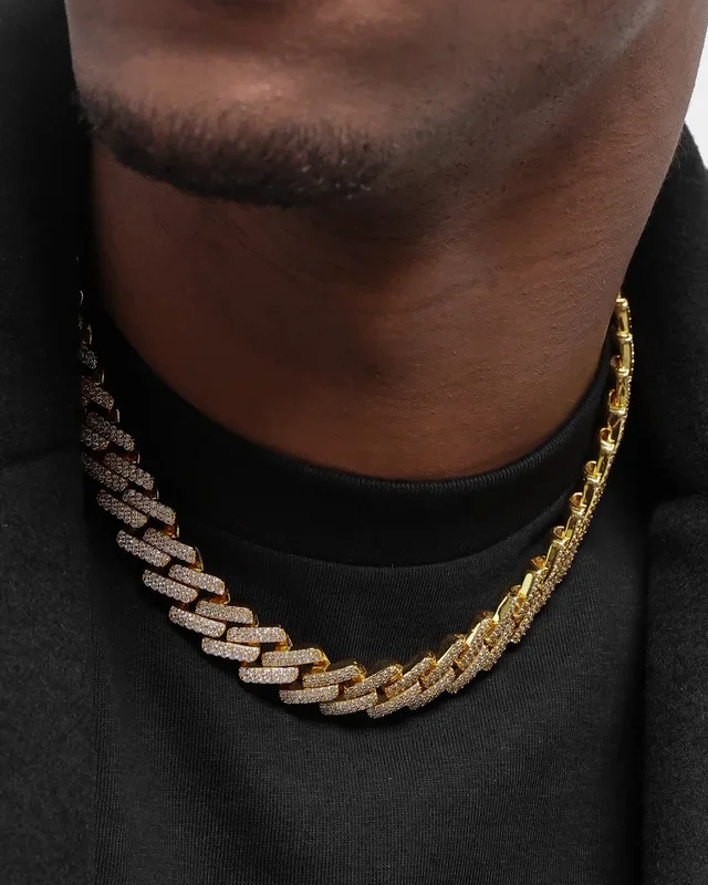 NXS 18″ 14mm Iced Interlink Chain Iced Gold