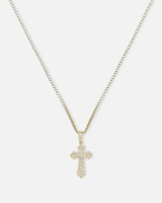 NXS Iced Sanctity Cross Pendant Iced Gold