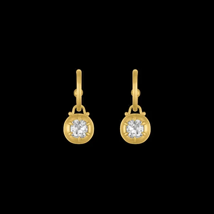 Old Mine Diamond Prunt Prong Hoop Earrings