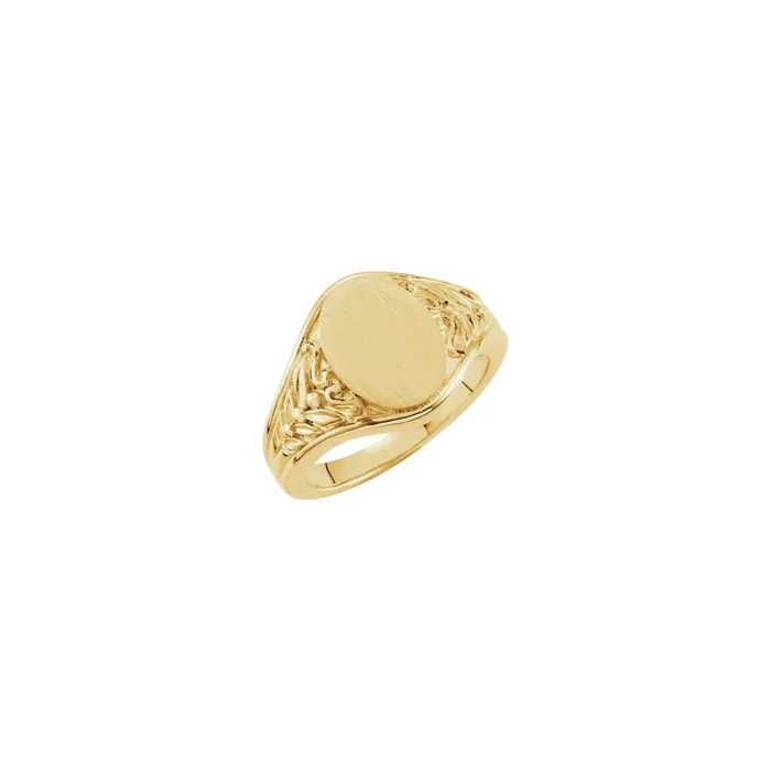 Olive Branch Flanked Signet Ring (14K)