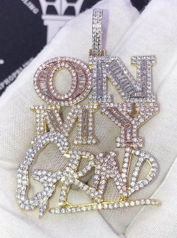 On My Grind 3 Tone Baguette VVS CZ Iced Out Pendant
