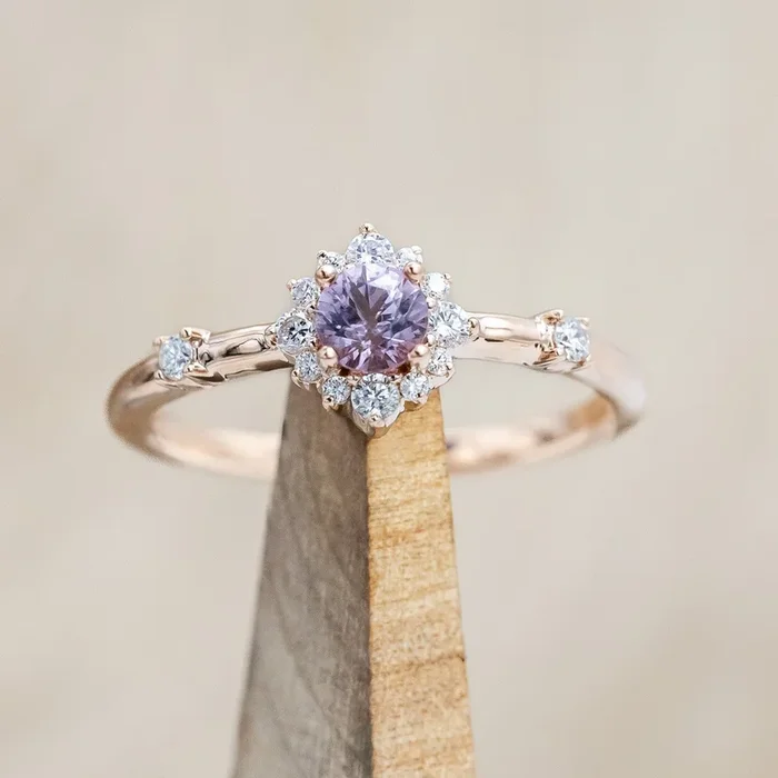 ONE-OF-A-KIND – “STARLA” – ROUND CUT DRAGON GARNET ENGAGEMENT RING WITH DIAMOND ACCENTS