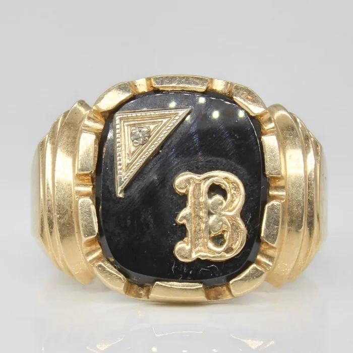 Onyx & Diamond Initial ‘B’ Initial Ring | 2.60ct, 0.01ct | SZ 8.5 |