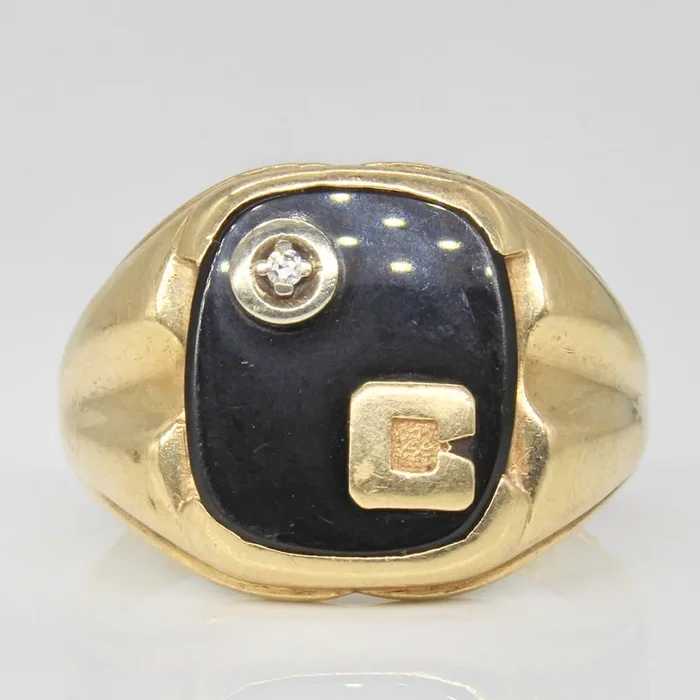 Onyx & Diamond Initial ‘C’ Ring | 2.00ct, 0.02ct | SZ 10 |
