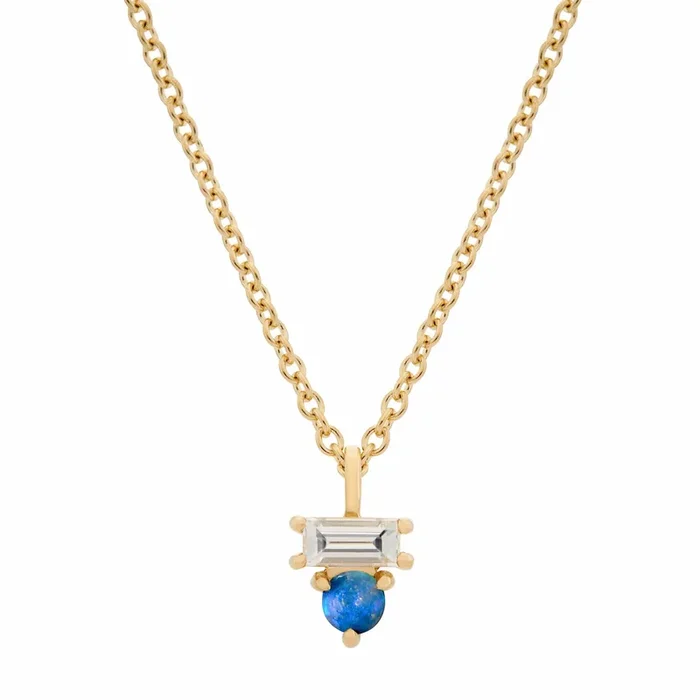 Opal & Diamond Baguette Necklace