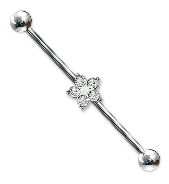 Opal CZ Flower Industrial Barbell