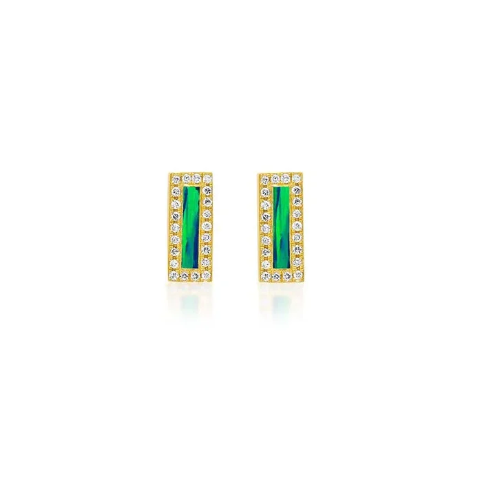 Opal Inlay Bar Studs with Diamonds