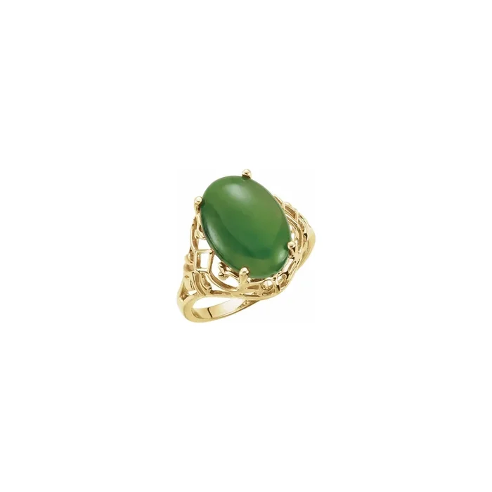 Oval Nephrite Jade Openwork Ring (14K)