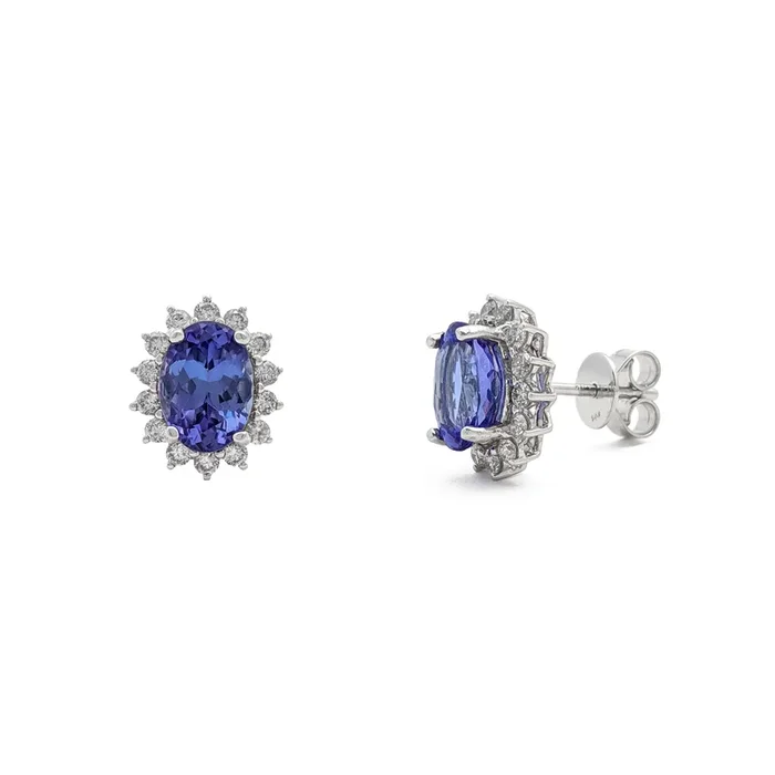 Oval Tanzanite Diamond Halo Stud Earrings (14K)