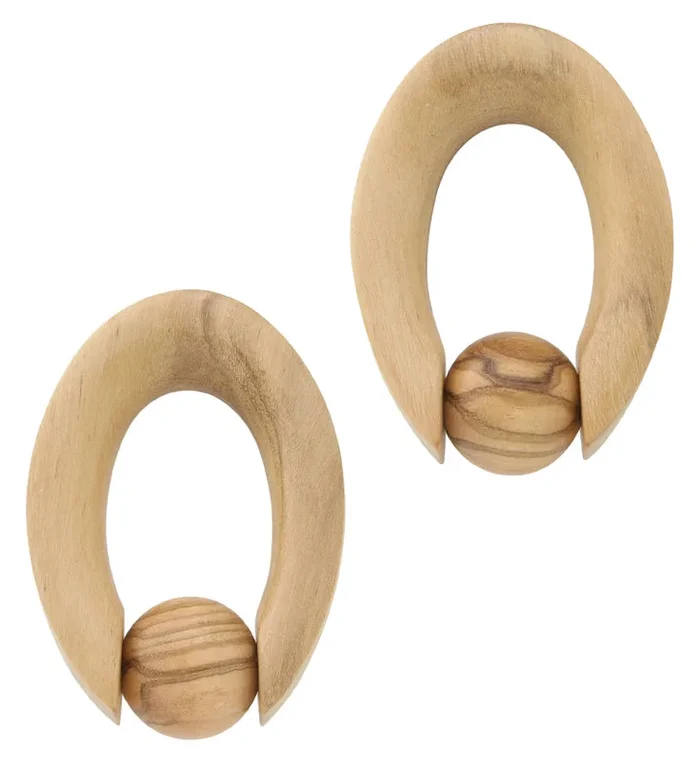Ovaloid Ball Olive Wood Hoop Hangers