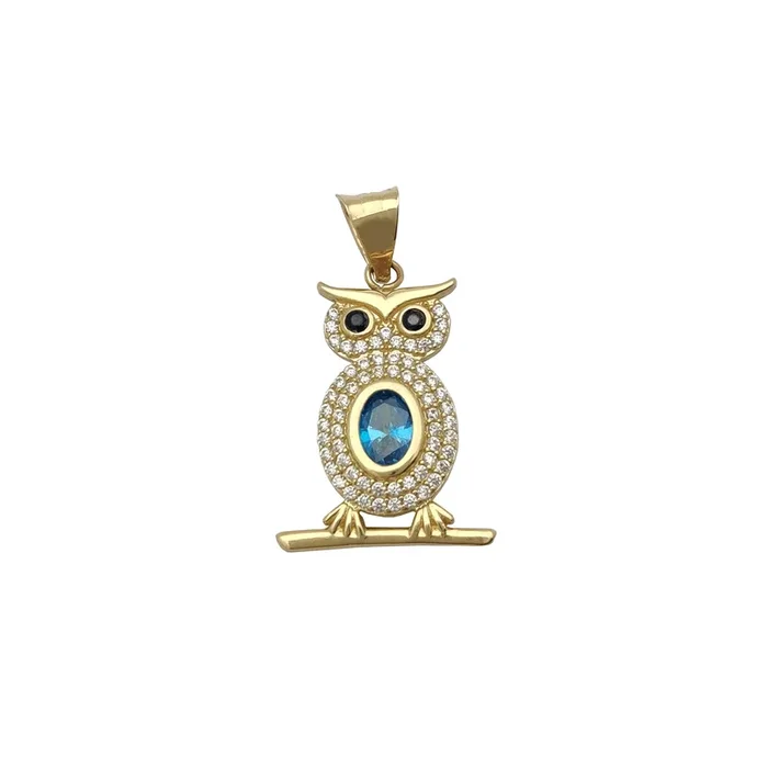 Owl Color Stone Pavé Pendant (14K)