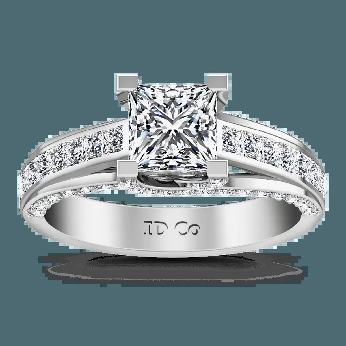 Pave Princess Cut Diamond Engagement Ring Isabella 14K White Gold