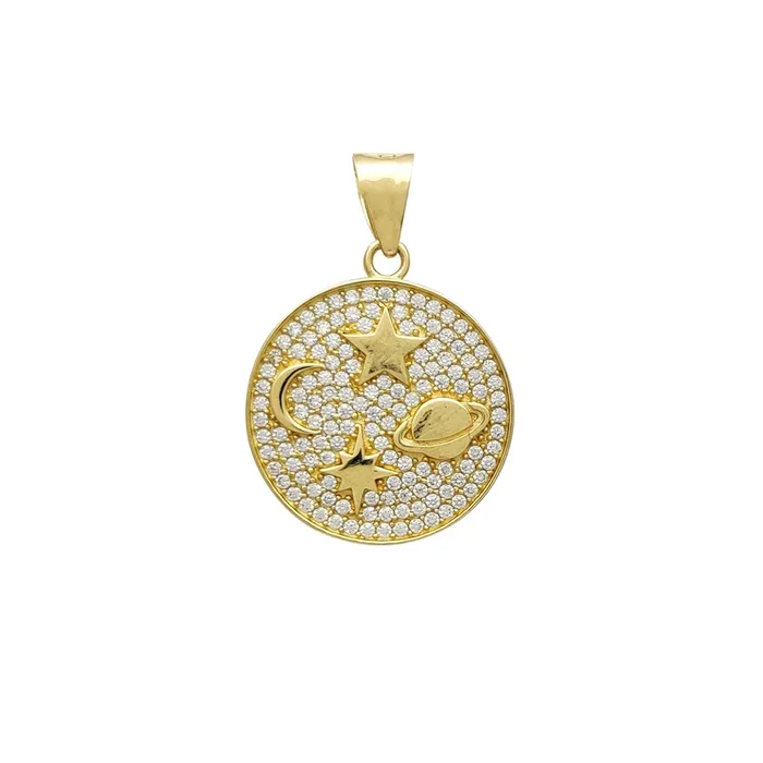 Pave Starry Medallion Pendant (14K)