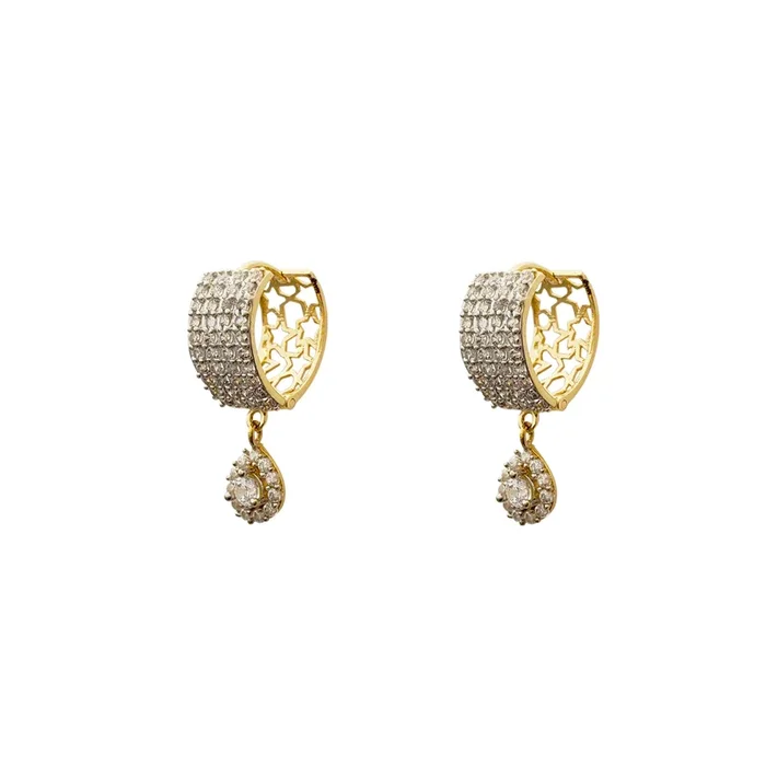 Pave Starry Silhouette Teardrop Huggie Earrings (14K)