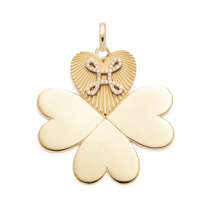 Pave True Love Knot Oversized Four Heart Clover: in Yellow Gold with an Annex Link