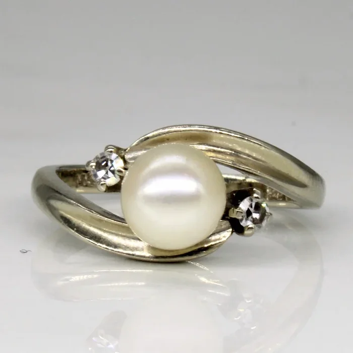 Pearl & Diamond Cross Over Ring | 0.06ctw | SZ 6 |