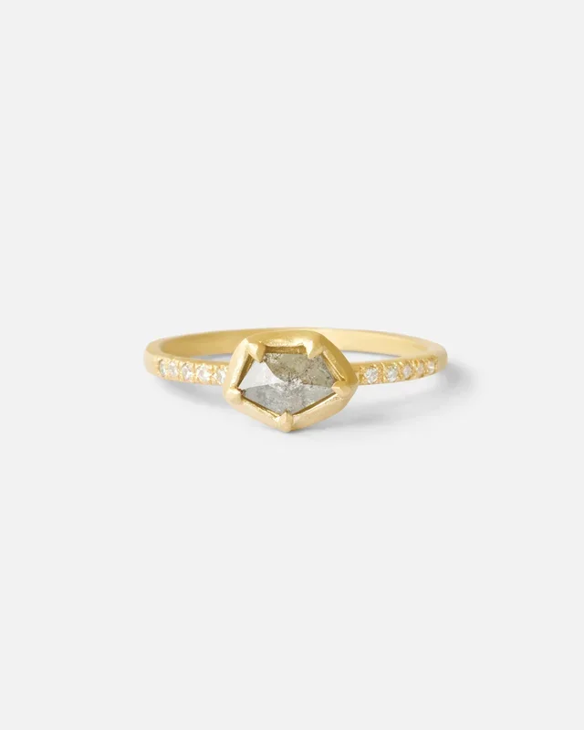 Pentagon Shape Salt and Pepper Diamond Ring