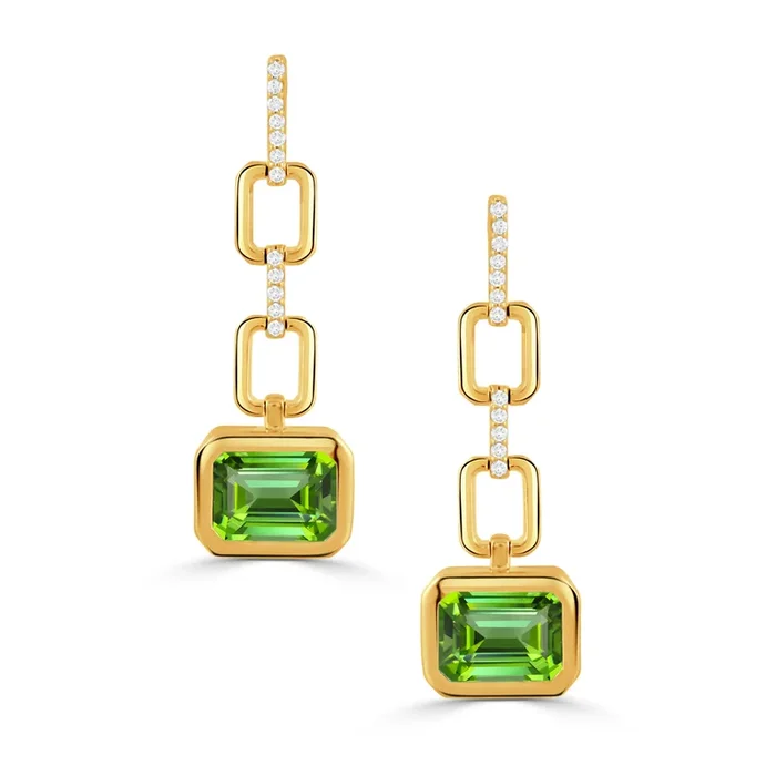 Peridot & Diamond 18K Yellow Gold Triple Drop Earrings