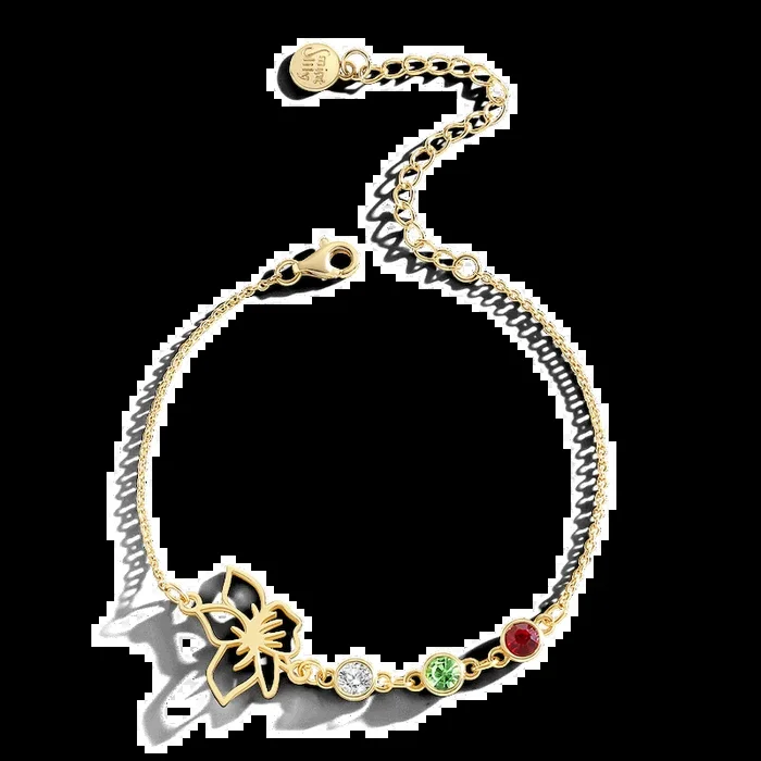 Personalized Birth Flower & Birthstones Bracelet July Water Lily