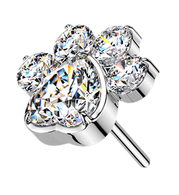 Pet Paw Clear CZ Threadless Titanium Top